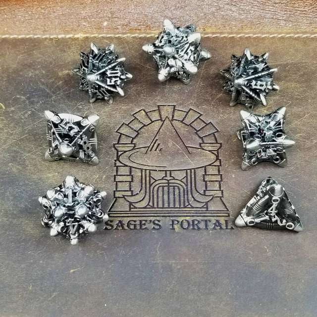 Sage’s Starships Antique Silver Metal Polyhedral Dice Set image 7