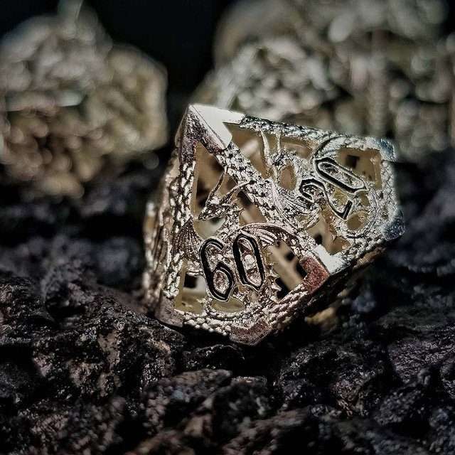 Sage's Dragonstones - Silver Noble Dragon Hollow Metal Polyhedral Dice Set image 27
