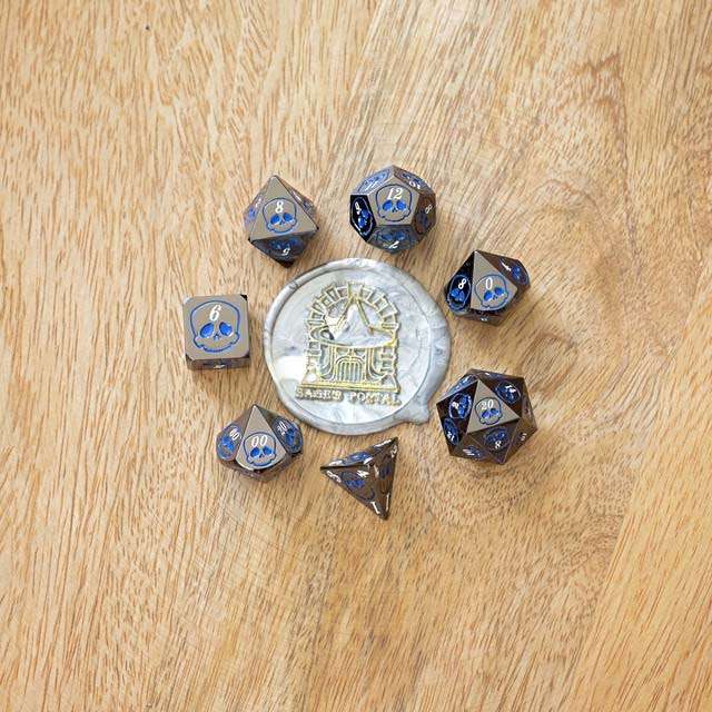 Sage's Grim's Fortunes - Gloss Black with Blue Metal Polyhedral Dice Set image 10