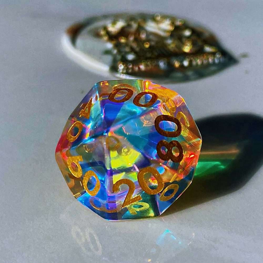 Sage's Treasures - Captured Rainbow Gold Ink Dichroic Glass Polyhedral Dice Set image 10
