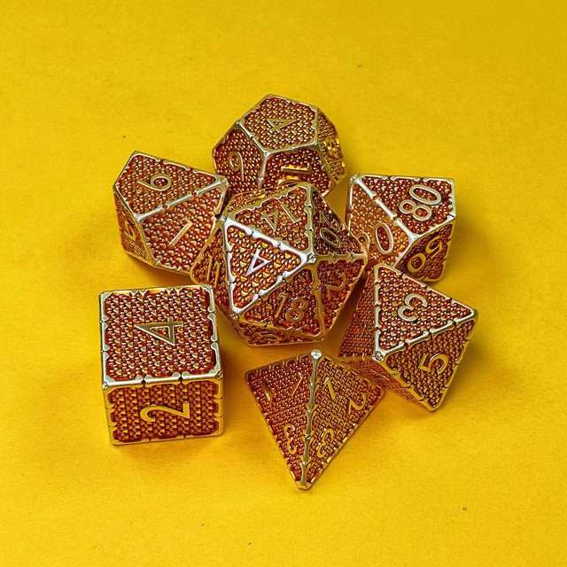 Sage's Hounds - Vintage Yellow with Silver Metal Polyhedral Dice Set image 30