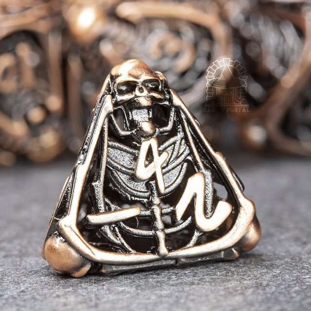 Sage's Macabre Bone Trinket Copper Hollow Metal Polyhedral Dice Set image 7