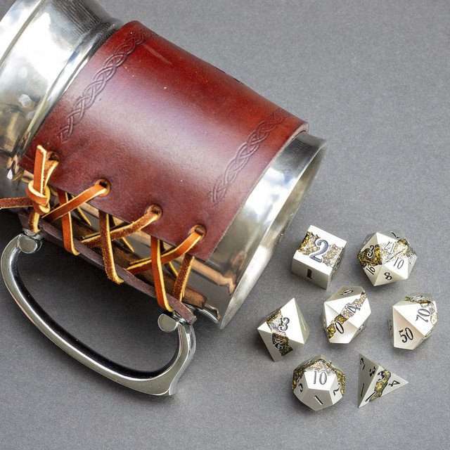 Sage's Rift Stones - Pearl Silver/Chartreuse Metal Polyhedral Dice Set image 10