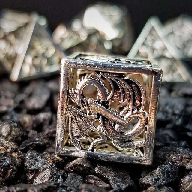 Sage's Dragonstones - Elder Dragon True Silver Hollow Metal Polyhedral Dice Set image 6