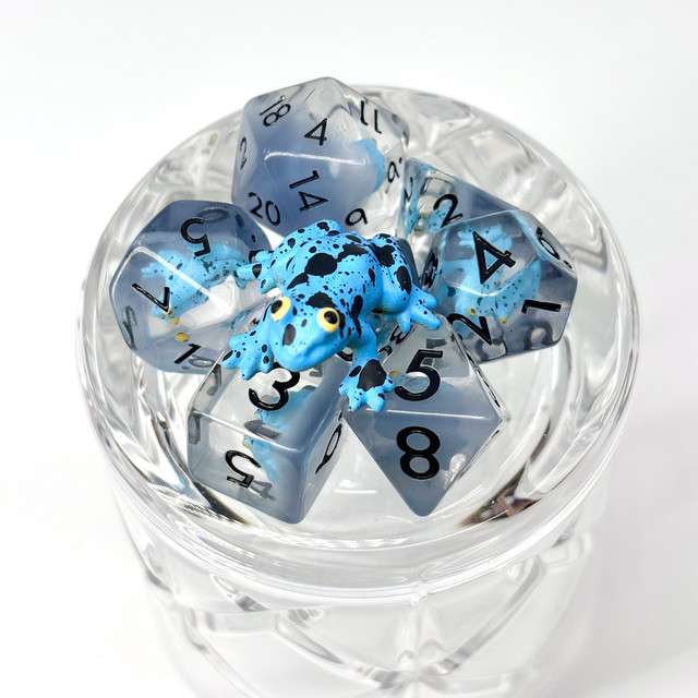 Sage's Blue Frog Familiar Resin Polyhedral Dice Set image 11