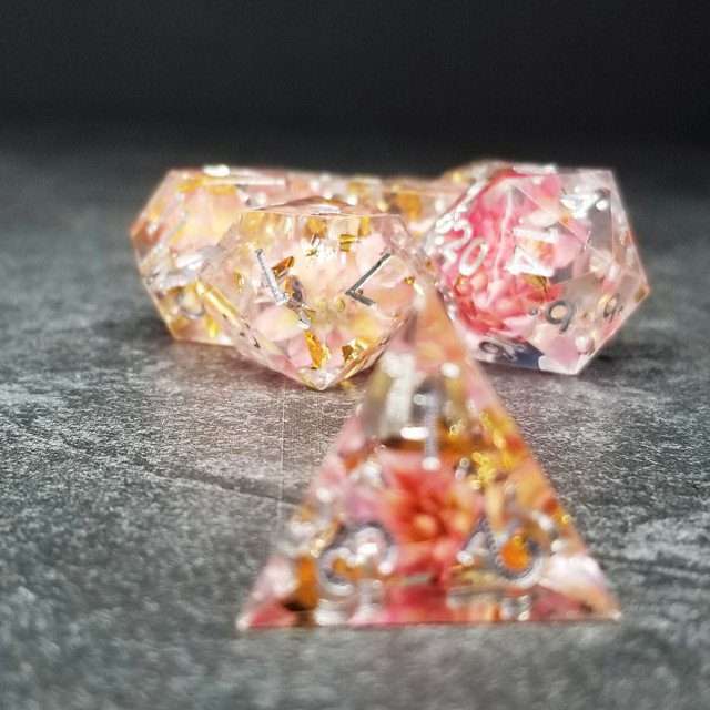 Sage’s Enchanted Flower Pink Sharp Edge Resin Polyhedral Dice Set image 6