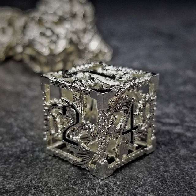 Sage's Dragonstones - Silver Noble Dragon Hollow Metal Polyhedral Dice Set image 3