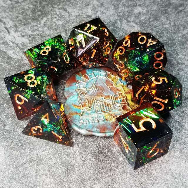 Sage's Enchanted Crystals Cola/Green/Blue Sharp Edge Resin Dice Set image 37