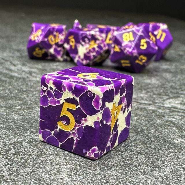 Sage's Treasures - Spotted Purple/White Stone Polyhedral Dice Set image 6