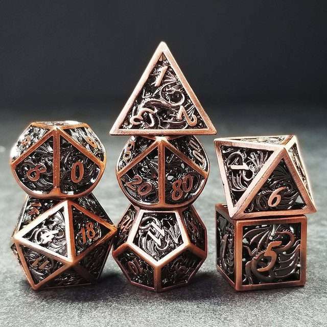 Sage's Dragonstones - Elder Dragon Copper Hollow Metal Polyhedral Dice Set image 21