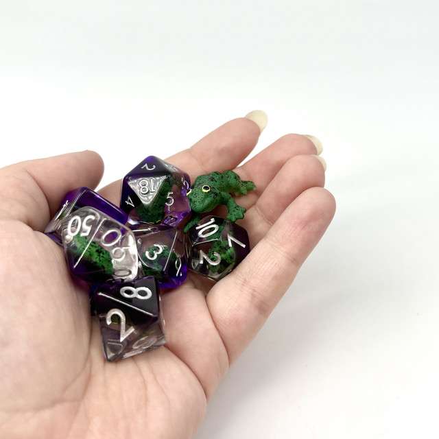 Sage's Familiars - Green Frog Resin Polyhedral Dice Set image 5