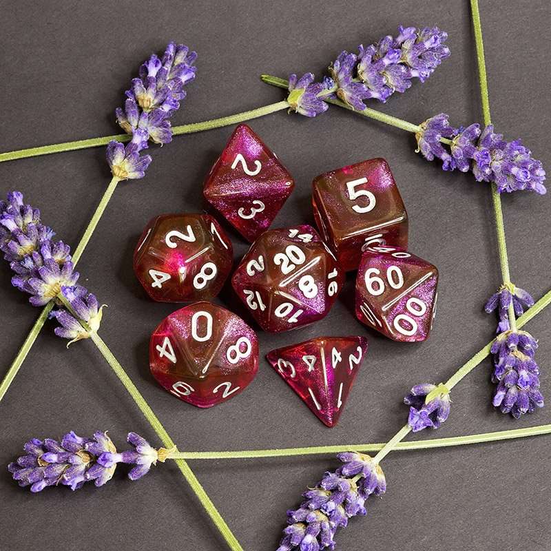 Sage's Shards - Pink/Purple/Orange Glitter Polyhedral Dice Set image 9