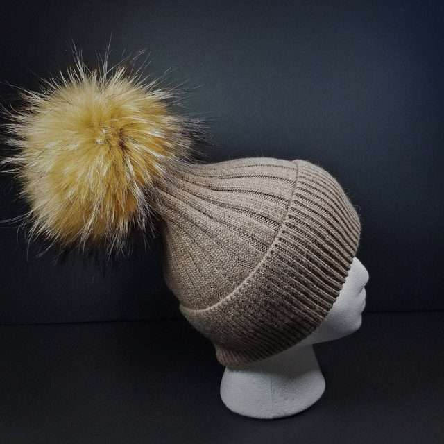 Sage’s Cap – Mocha Wool Beanie with Raccoon Pompom image 2