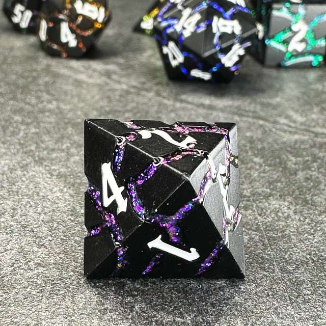 Sage's Warp Stones Matte Black Galaxy Metal Polyhedral Dice Set image 3