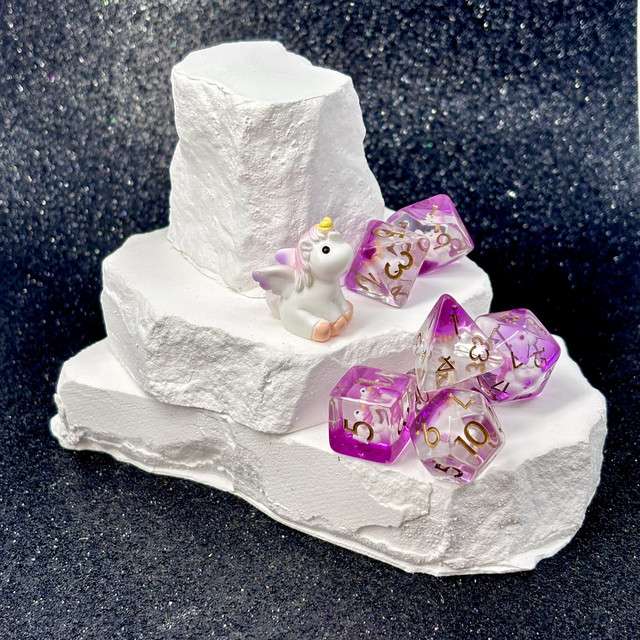 Sage's Baby Unicorn Familiar Resin Polyhedral Dice Set image 1