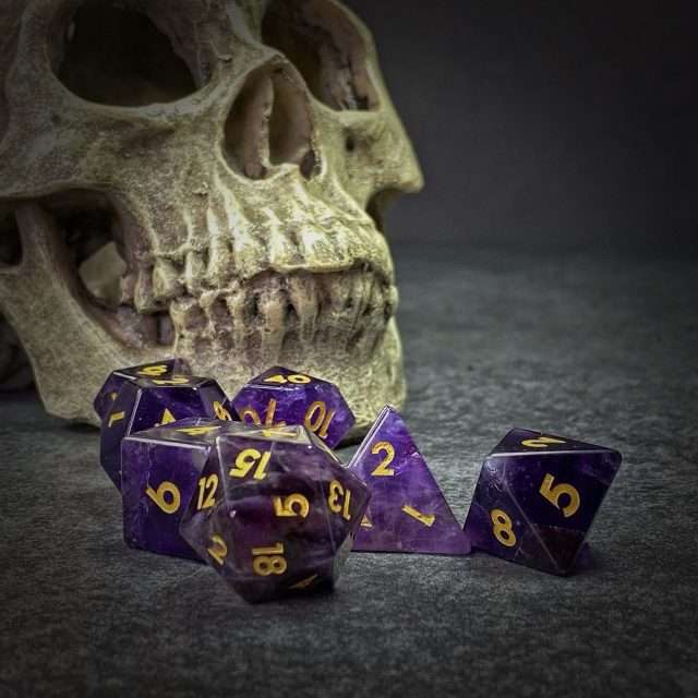Sage's Treasures - Captured Nebula Amethyst Gemstone Polyhedral Dice Set image 16