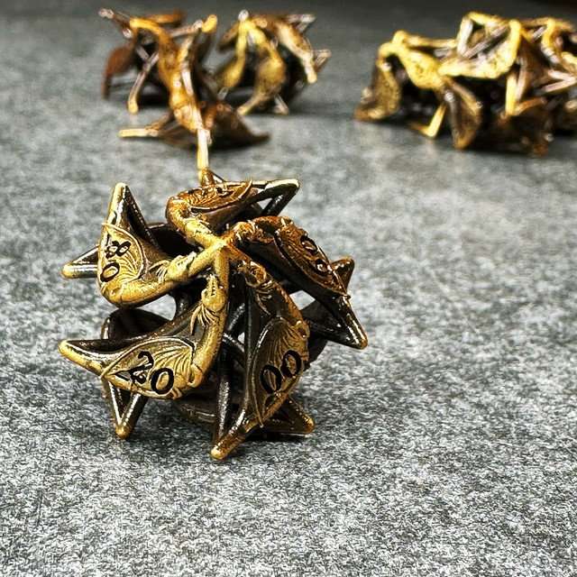 Sage’s Soaring Wyvern Hollow Metal Polyhedral Dice Set image 4