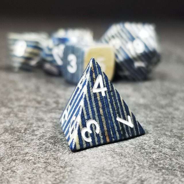 Sage’s Trees - Blue/White Technical Wood White Ink Polyhedral Dice Set image 1