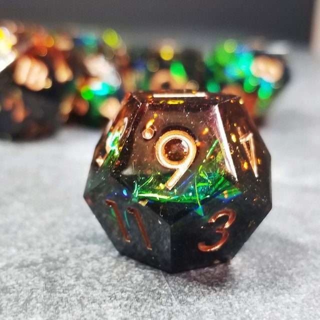 Sage's Enchanted Crystals Cola/Green/Blue Sharp Edge Resin Dice Set image 20