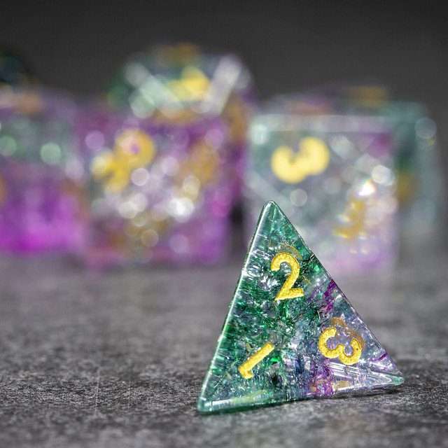 Sage's Kaleidoscopes Purple/Green Cracked Glass Gloss Finish Polyhedral Dice Set image 7