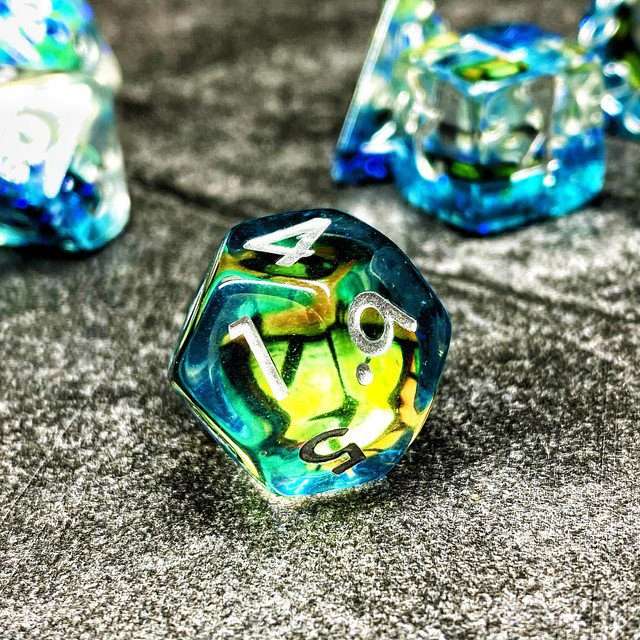 Sage's Bottled Green Dragon Eyes Resin Polyhedral Dice Set image 8
