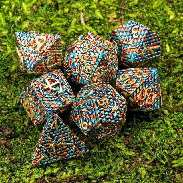 Sage's Dragonscales Green/Red/Gold Metal Polyhedral Dice Set image 8