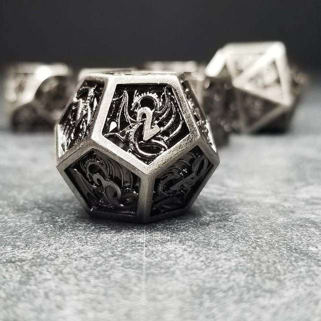 Sage's Dragonstones - Elder Dragon Satin Silver Hollow Metal Polyhedral Dice Set image 3