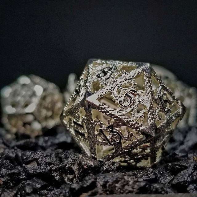 Sage's Dragonstones - Silver Noble Dragon Hollow Metal Polyhedral Dice Set image 31