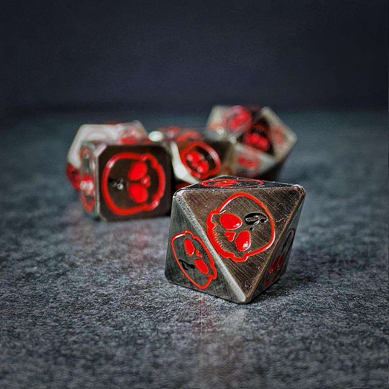 Sage's Grim's Fortunes - Ancient Silver with Red Metal Polyhedral Dice Set image 4