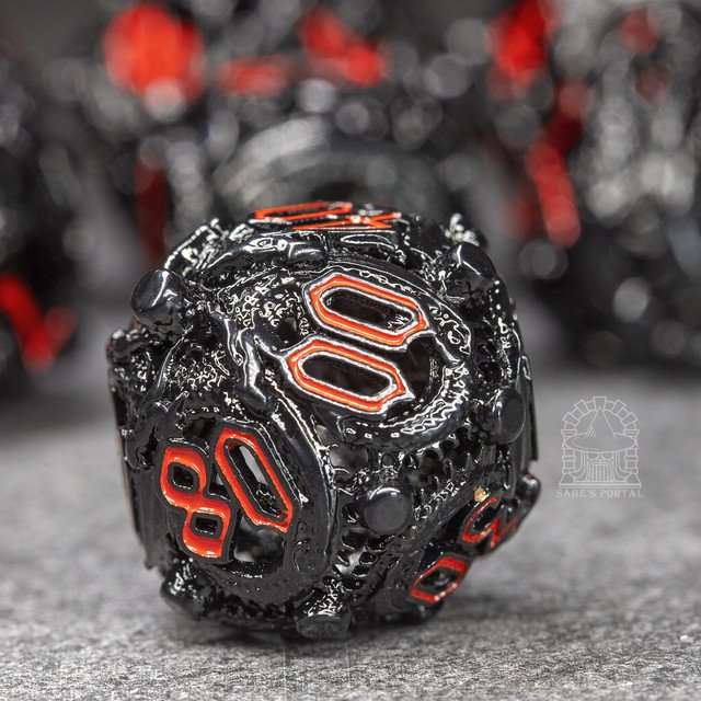 Sage’s Ouroboros Crimson Midnight Hollow Metal Polyhedral Dice Set image 6
