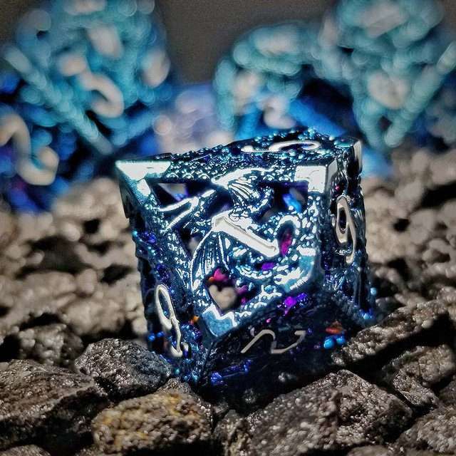 Sage's Dragonstones - Blue Noble Dragon Hollow Metal Polyhedral Dice Set image 21