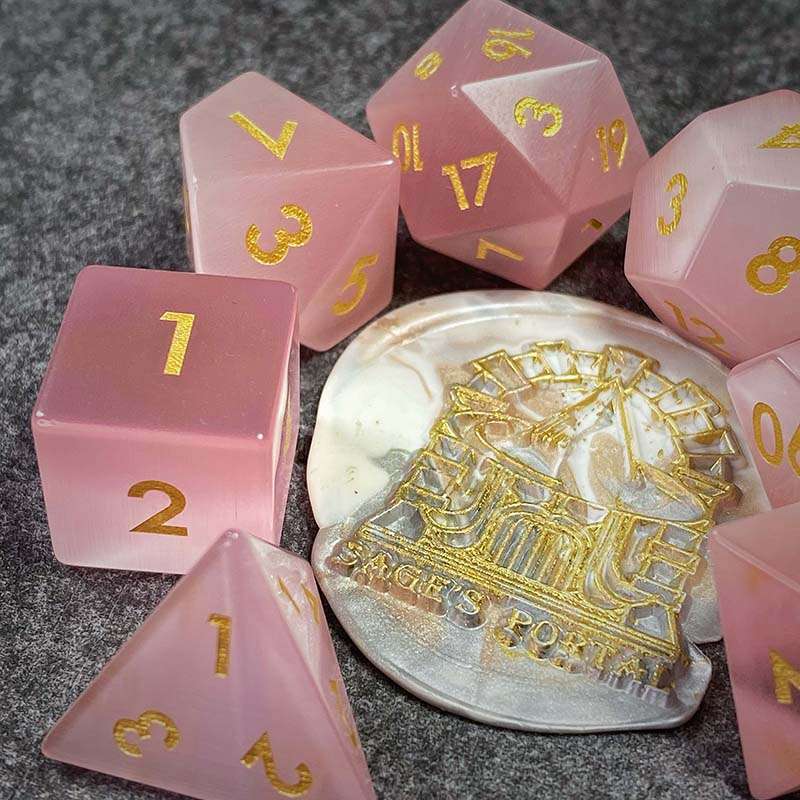 Sage's Treasures - Gemstone Pink Cat's Eye Polyhedral Dice Set image 13