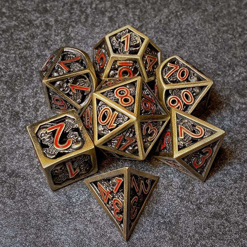 Sage's Grim's Fortunes - Bronze Red Ink Reaper Hollow Metal Polyhedral Dice Set image 9