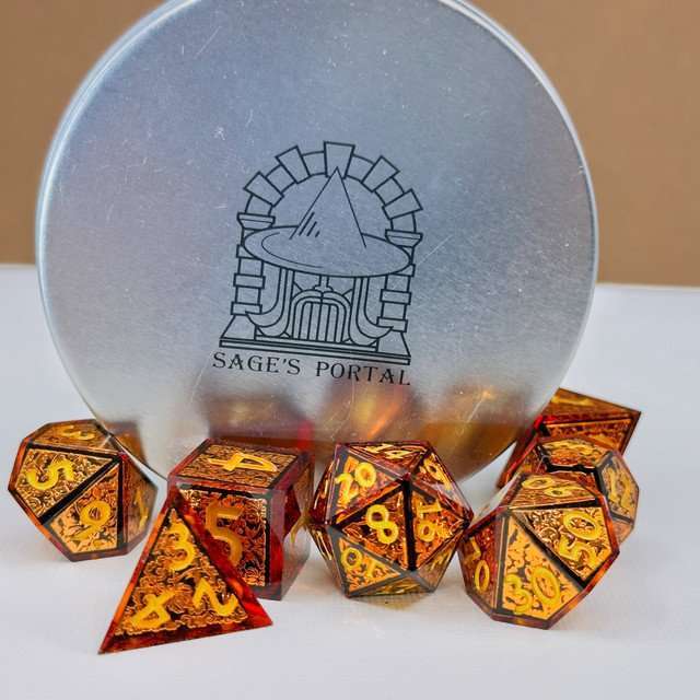 Sage's Arabesque Copper Sharp Edge Resin Dice Set image 7