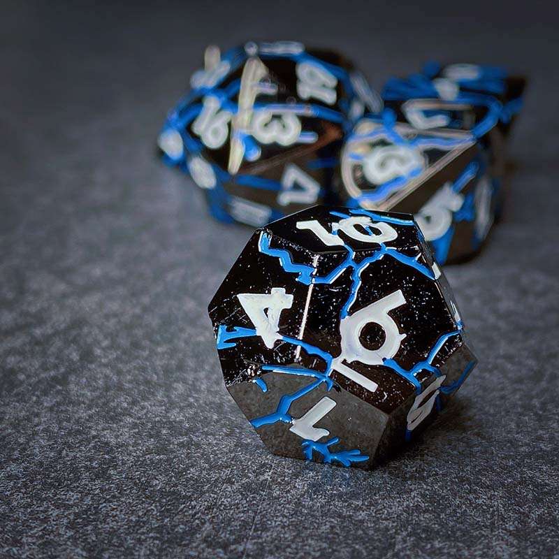 Sage's Relics of Antiquity - Dark Silver Blue Metal Polyhedral Dice Set image 5