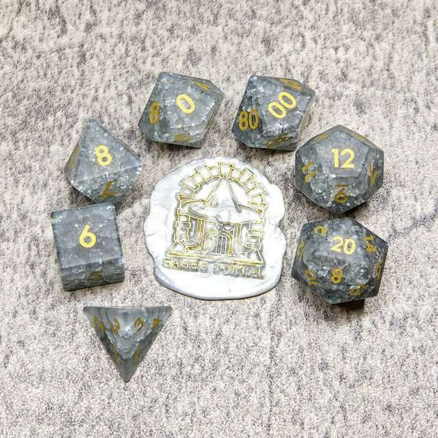 Sage's Kaleidoscopes White/Mica Cracked Glass Frosted Finish Polyhedral Dice Set image 9