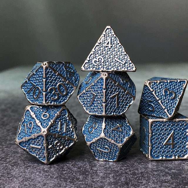 Sage's Hounds - Vintage Blue with Nickel Silver Metal Polyhedral Dice Set image 12
