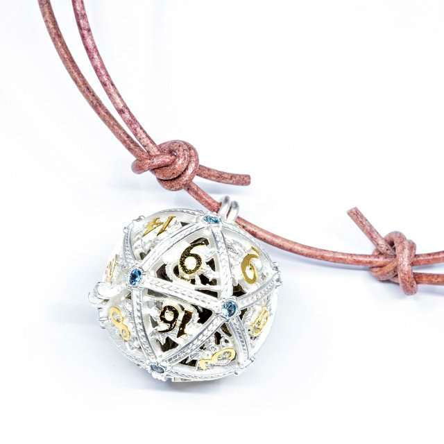 Sage’s Tiny Treasures Winter Sky Draconic Cage Necklace with Miniature Dice Set image 0