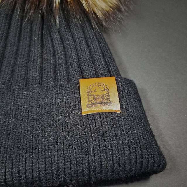 Sage's Cap - Black Wool Beanie with Raccoon Pompom image 1