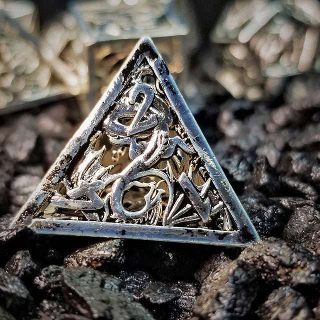 Sage's Dragonstones - Elder Dragon True Silver Hollow Metal Polyhedral Dice Set image 7