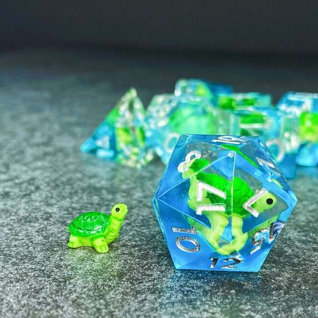 Sage's Familiars - Baby Turtle Familiar Sharp Edge Resin Polyhedral Dice Set image 22
