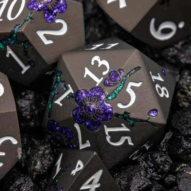 Sage's Petrified Flowers Black/Purple Metal Dice Set image 0