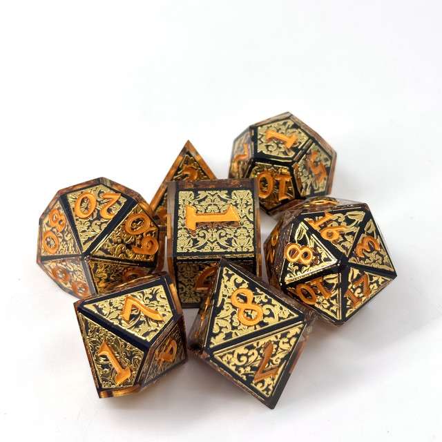 Sage's Arabesque Gold Sharp Edge Resin Dice Set image 10