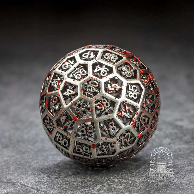 Sage’s Dragonstones Nickel/Blood d100 Hollow Metal Dice image 0