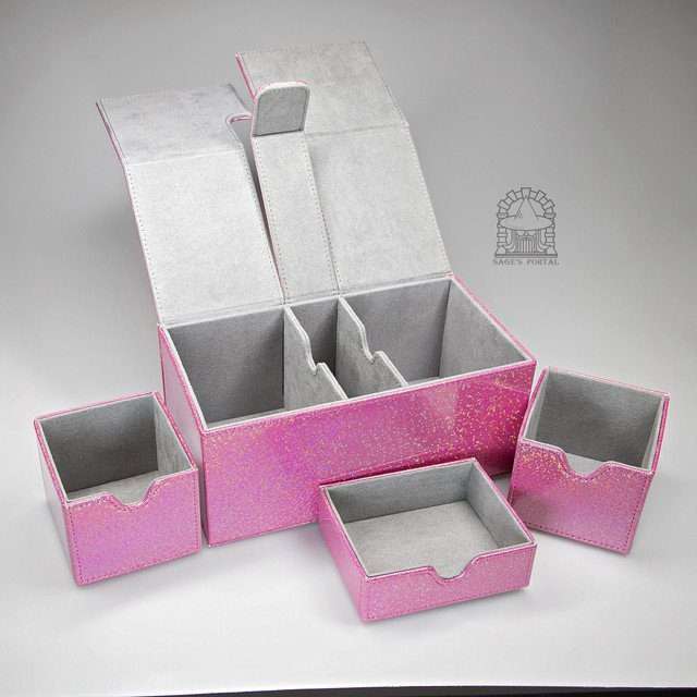 Sage's Premium 3 Drawer Deck Storage Box for TCG, Dice, Jewelry  200mm x 115mm x 90mm - Holo Pink image