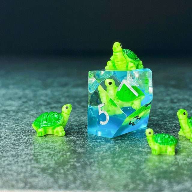 Sage's Familiars - Baby Turtle Familiar Sharp Edge Resin Polyhedral Dice Set image 13