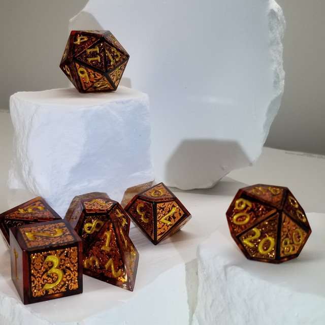 Sage's Arabesque Copper Sharp Edge Resin Dice Set image 8
