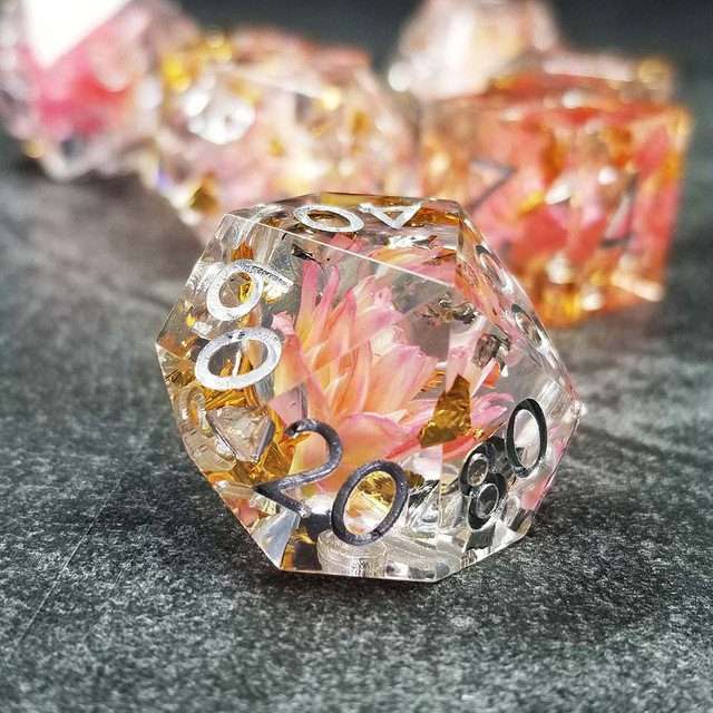 Sage’s Enchanted Flower Pink Sharp Edge Resin Polyhedral Dice Set image 22