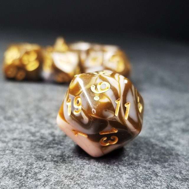 Sage's Stones - Coffee/White Gold Ink Acrylic Polyhedral Dice Set image 8