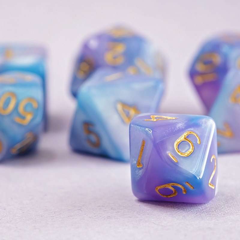 Sage's Stones - Purple/Blue Gold Ink Acrylic Polyhedral Dice Set image 6